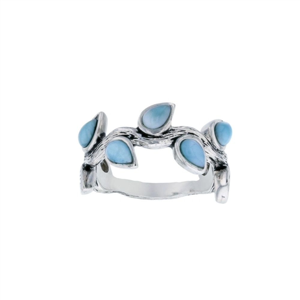 925 Sterling Silver Larimar Pear Shape Textured Leaf Band Ring 5 gm